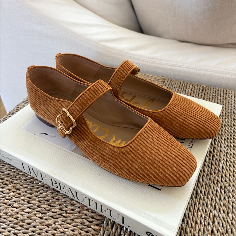 Sam Edelman Michaela Brown Corduroy Mary Jane Flats 8 NEW